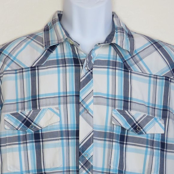 H&M* Men's Short Sleeve Snap Down Curved Hem Double Chest Pocket Shirt~ XL - Picture 12 of 12